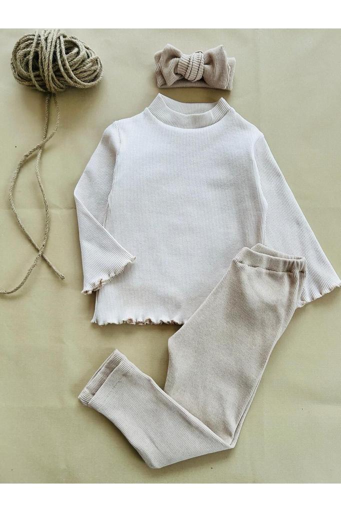 Комплект из 3 колготок-бандан в рубчик для маленьких девочек