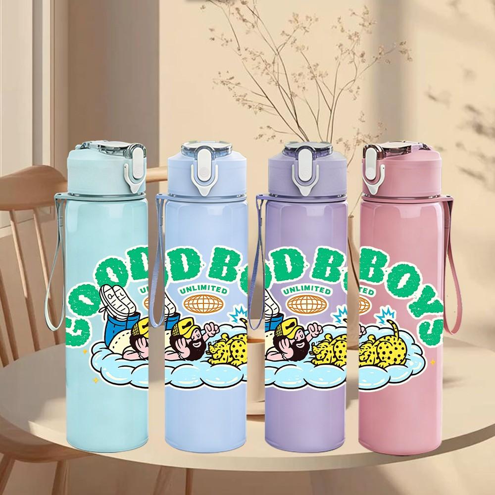 1PC Good Boys Group Cartoon 750ml Color Plastic Sports Water Bottle Leakproof Flip Straw Lid Suitable for Sports Office Home Use