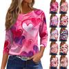Women's Fashion Casual Seven Sleeve Valentine's Day Printed Round Neck Top