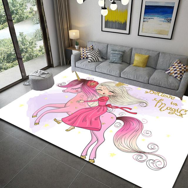 Ковер с узором единорога в стиле аниме для девочек, украшение для спальни, игровой коврик, большой ковер, домашний нескользящий напольный коврик, ковер для декора детской комнаты