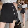 Women's Black High-Waist Irregular A-Line Skirt Shorts with Side Zipper Slit for Summer