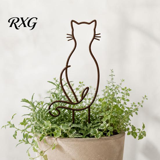 Plant Growth Support for Vines Cat-Shaped Trellis, 12 Inch Cute Animal Support, Decorative Monstera Hoya Philodendron Bird Deer Butterfly Metal