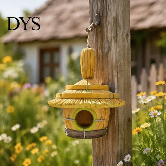 Waterproof Bird House for Patio Thatched Hut House, Decorative Resin Weatherproof Habitat Porch Hanging Shelter Outdoor Garden Backyard Decor Wildlife