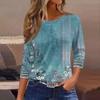 3/4 Length Sleeve Womens Tops Floral Print Vintage Fashion Casual Loose With Round Neck Plus Size Shirts