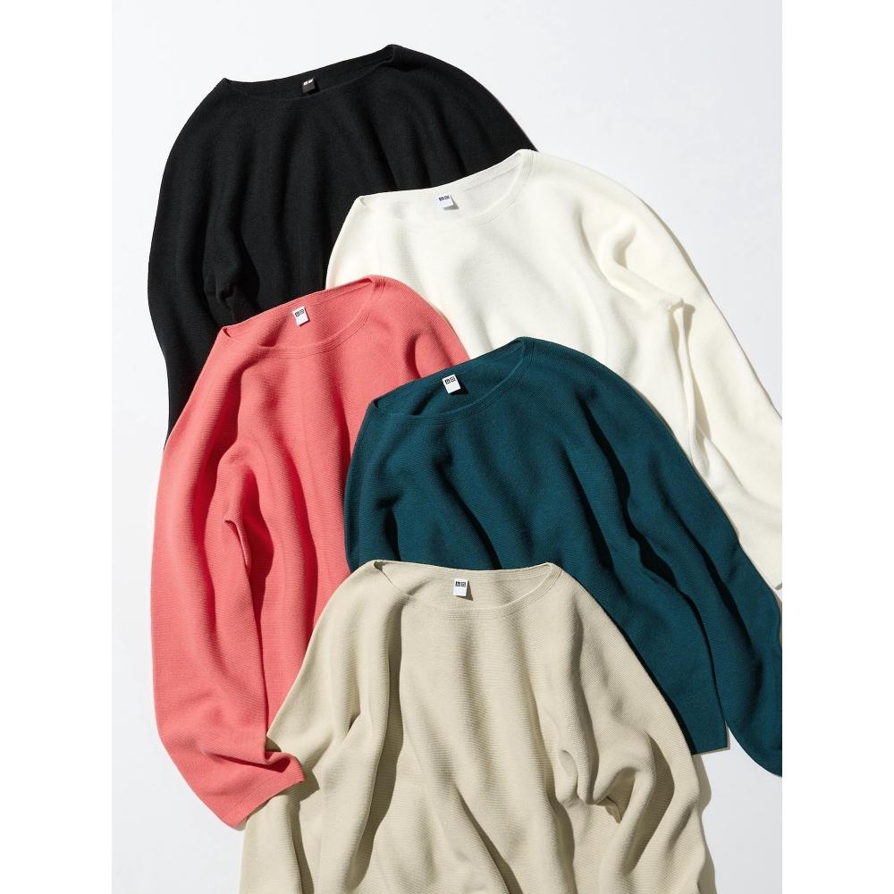 Uniqlo 3D вязаный хлопковый свитер с круглым вырезом и длинным рукавом 