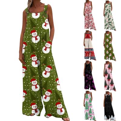 Широкий комбинезон для женщин, повседневный свободный комбинезон без рукавов с принтом и пуговицами, длинные брюки, комбинезон с карманами