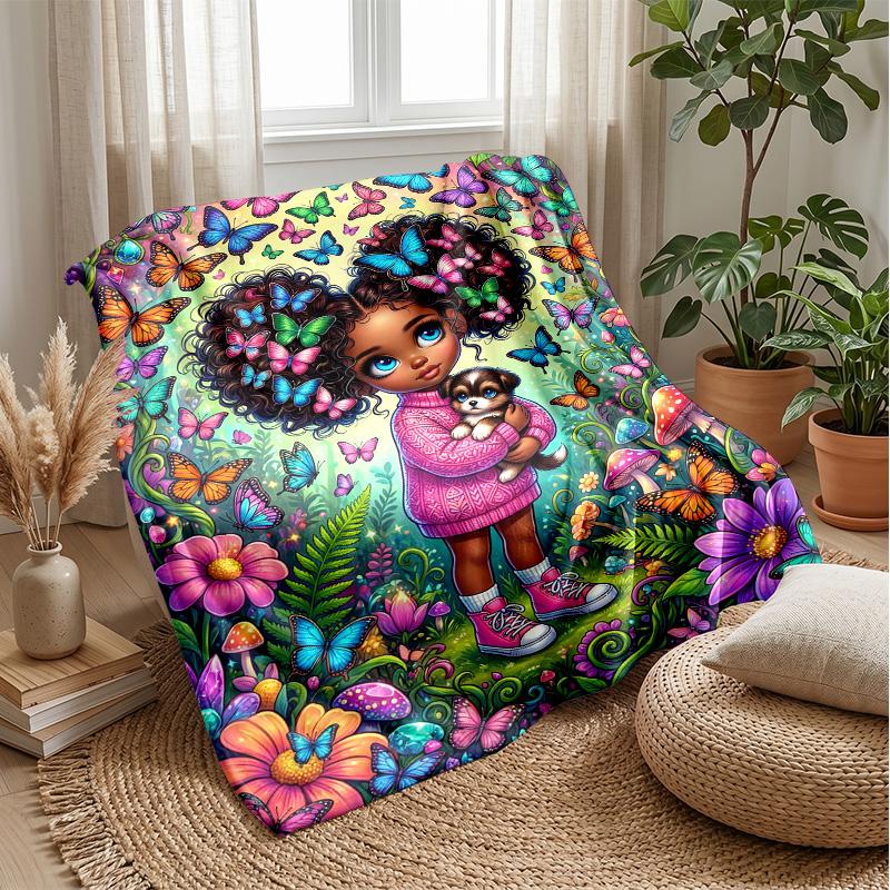 Butterfly Fantasy World blanket Personalized Name Flannel Blanket Soft Cozy Plush Throw for Sofa Bed Lightweight Home Decor