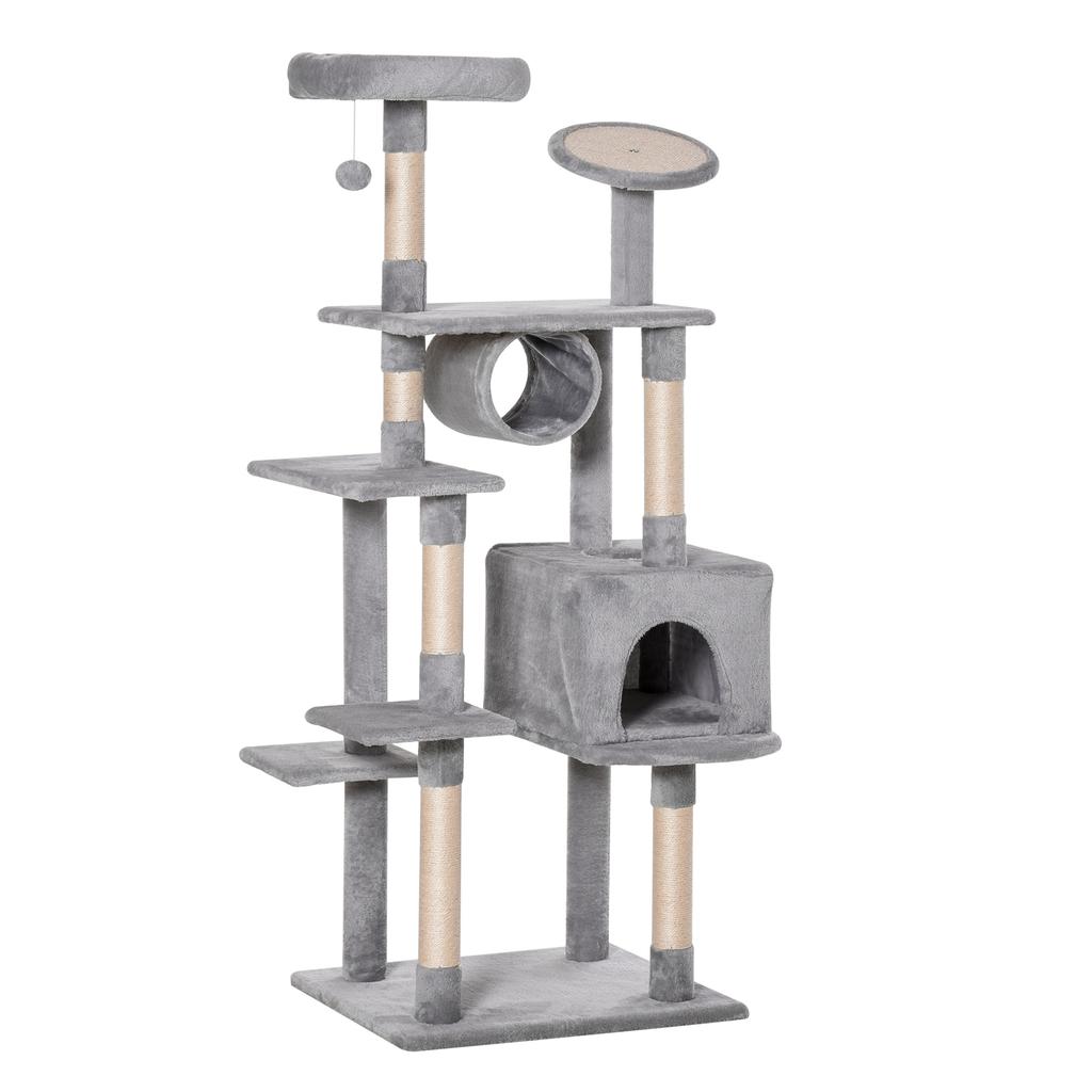 165cm Column Cat Tree with Scratching Post and Perches for Kittens and Adult Cats up to 4.5kg, Grey, 60x50x165cm