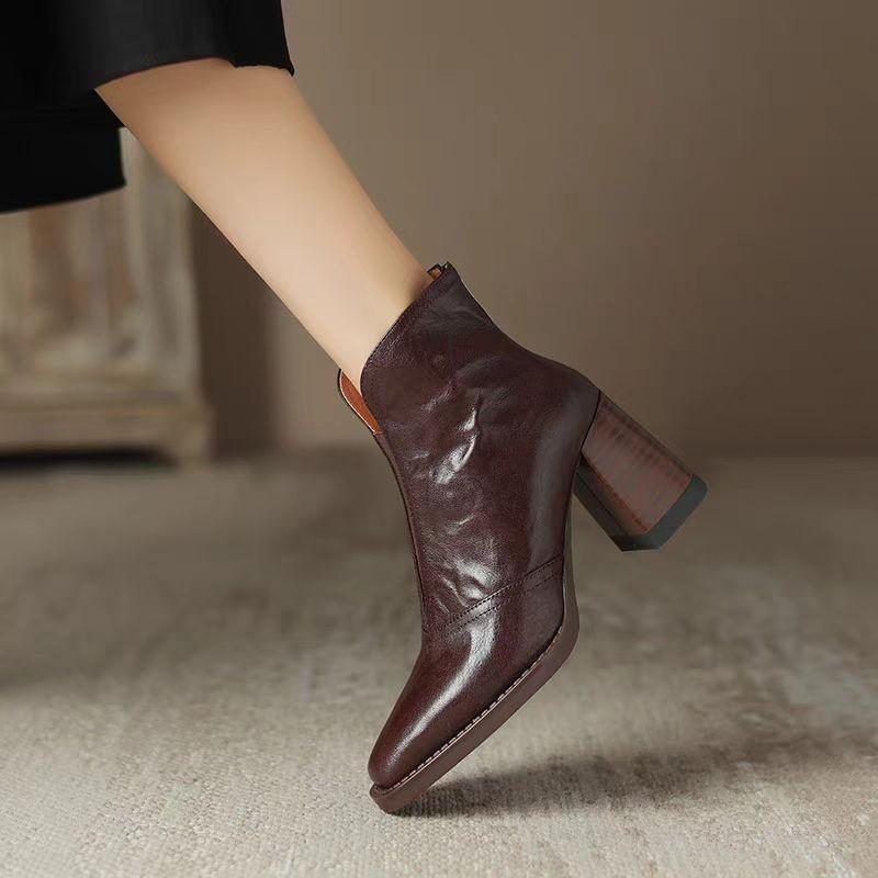 Fashion Aphixta Luxury Leather Women Ankle Boots Plush Warm Zipper Close Modern Boots High Heels Shoes Woman Boats Botines Para Mujeres