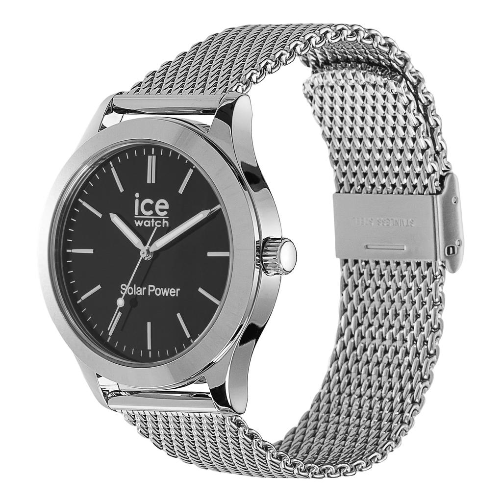 Авторизованный дистрибьютор Ice Watch Solar Watch 023795 Серебристо-черные сетчатые часы среднего размера с солнечной зарядкой, секундная стрелка, водонепроницаемые [Ice-watch] Мужские [ICE steel]