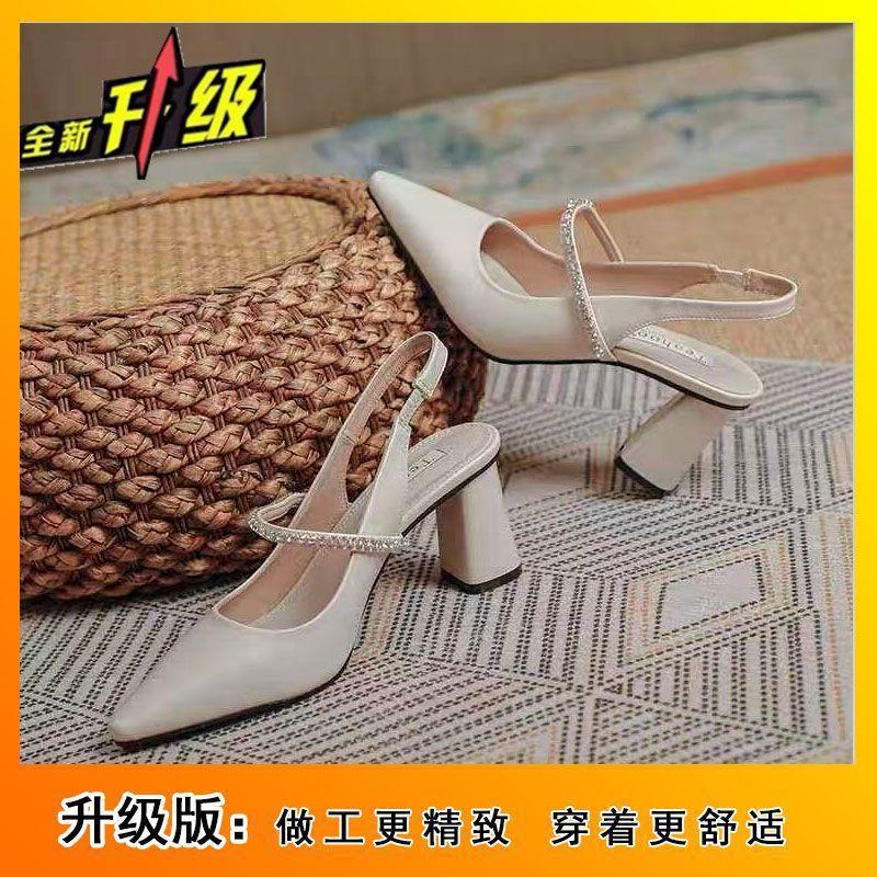 Летняя мода 2025 года, тупой носок, толстый каблук, фея, водяной бриллиант, туфли Мэри Джейн, женская обувь, новые, с закрытым носком, босоножки на высоком каблуке, женские