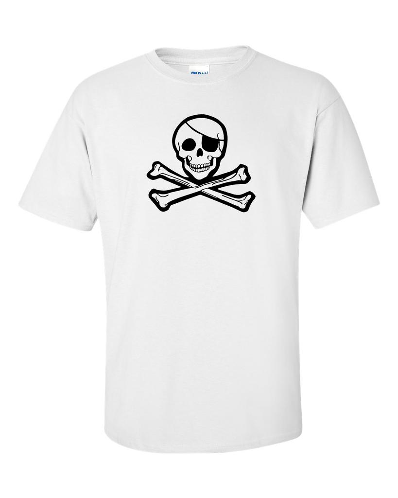 Jolly Roger Skull and Bones Pirate Adult T-shirt Graphic Tee Size S - 5XL Shirt