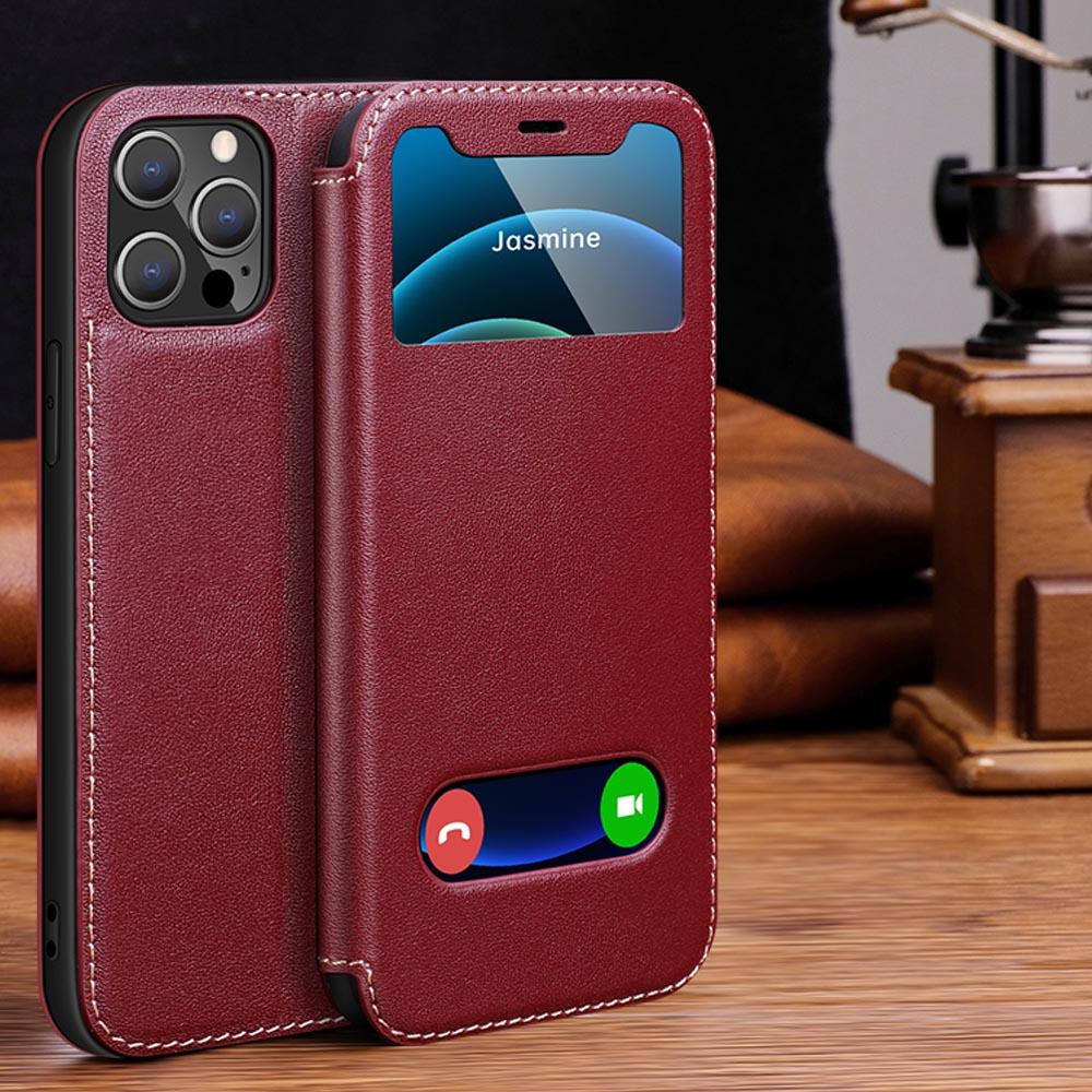 Чехол из натуральной кожи для iPhone 14 16 12 11 Pro Max Чехол Роскошный чехол-книжка с окошком для iPhone 13 Mini Чехол Xr Xs Max Чехол-книга