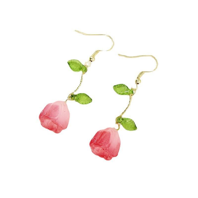 Новые серьги-листья тюльпанов Sweet Vitality Small Fresh Light Luxury Temperament Niche Premium Design Ear Hook