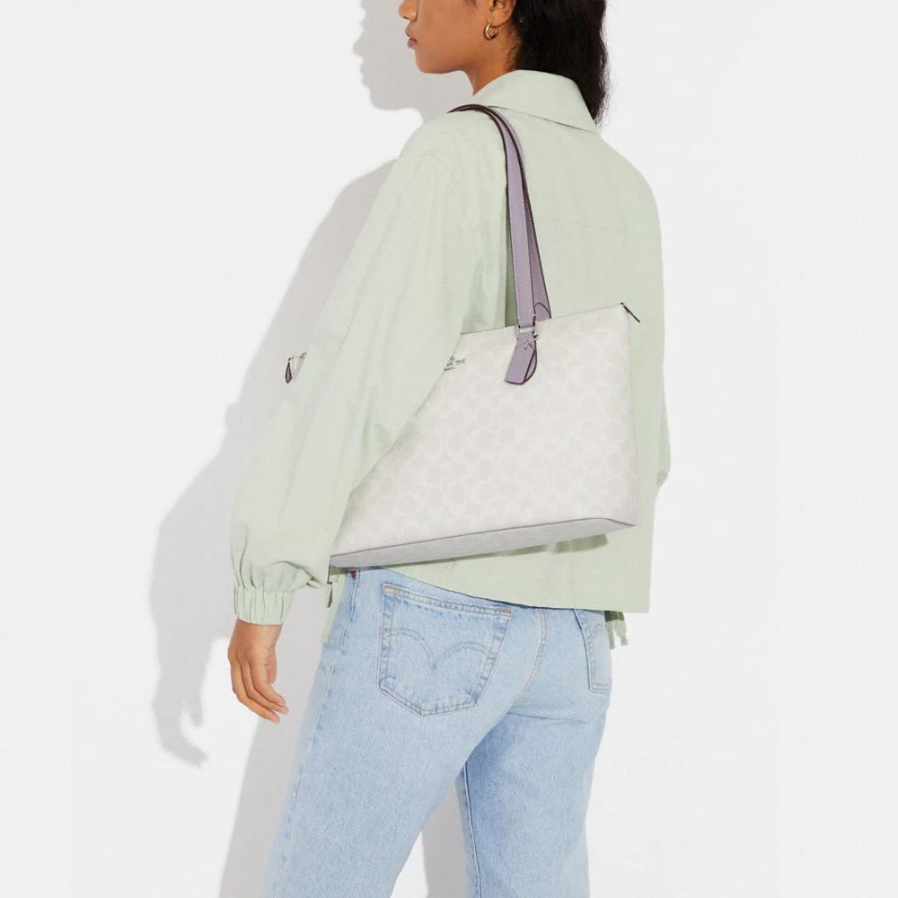 New COACH Gallery Canvas With Leather Tote Bag, Shopping Bag, Handbag, Shoulder Bag Women's Ivory White & Purple CH504-SVVVJ