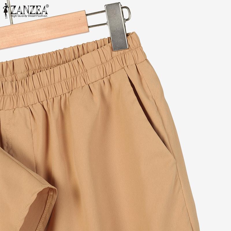 ZANZEA Летние наряды: женская блузка и брюки, повседневный костюм из двух предметов