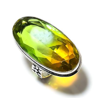 Кольцо ручной работы из серебра 925 пробы с двухцветным турмалином, размер 8 t7g14