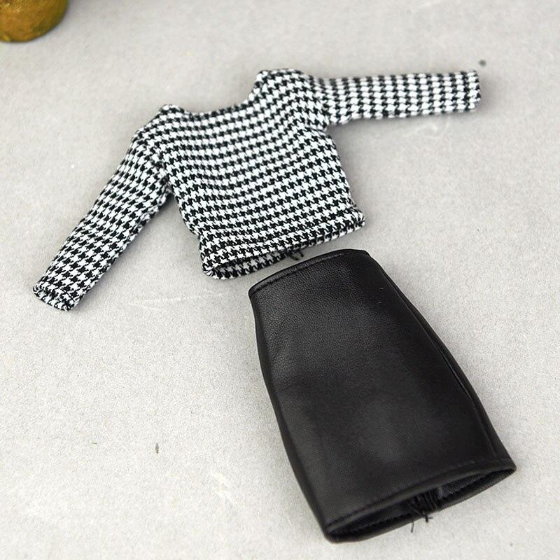Daily Clothes Set For Barbie Dolls Accessories Doll Outfits Houndstooth Plaided Tops & Black Skirt For Barbie Dollhouse DIY Toy