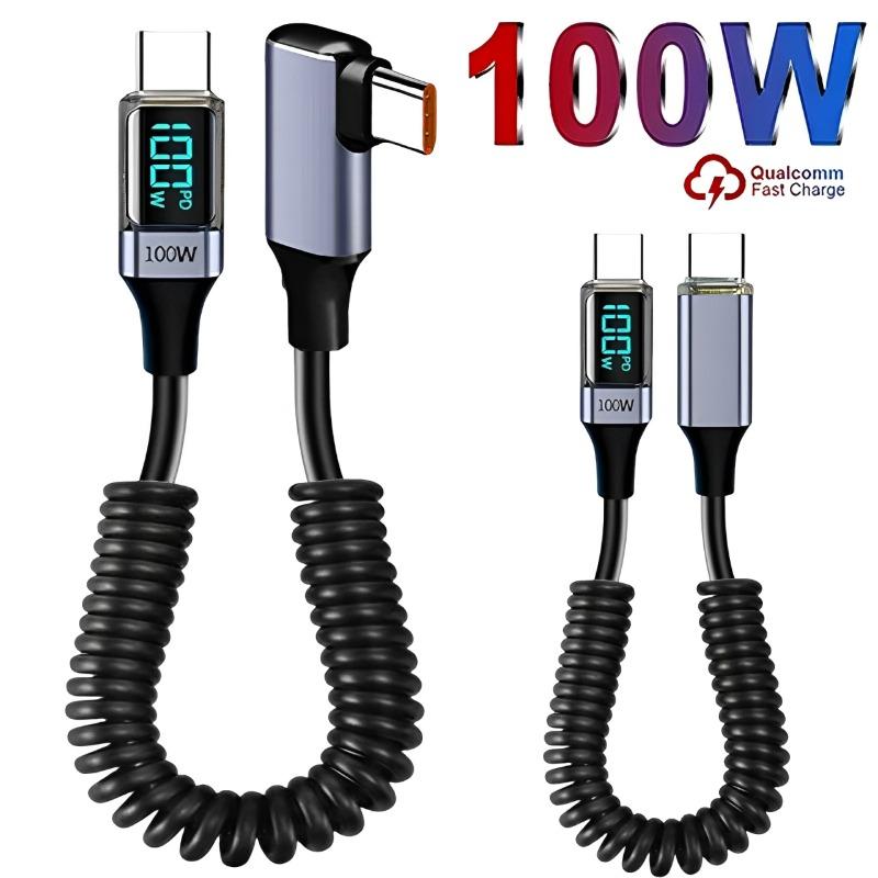 100 Вт 90-градусный пружинный USB C Type C кабель для передачи данных прямой/локтевой быстрая зарядка двойной шнур Type-C для Samsung Xiaomi IPhone линия передачи данных