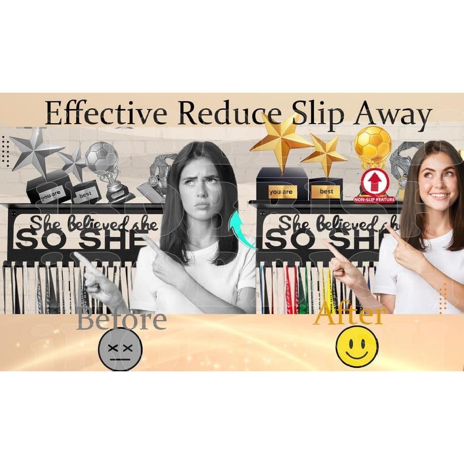 Non-Slip Medal Hanger Display Trophy Shelf,Medal Hanger Display for Wall with 16inchL,Race Medal Display Upgraded Medal Holder Display for