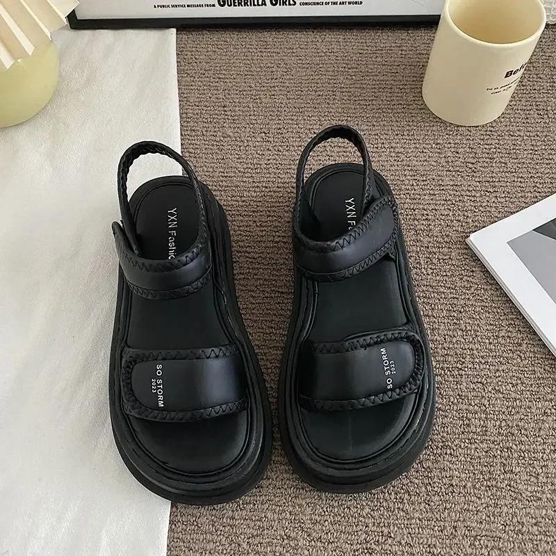 Summer 2025 Footwear Sandals for Women Beach Roman Style Outdoor Beige Platform Ladies Shoes Flat Rubber New Breathable Fashion