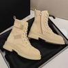 Fashion Genuine Leather Women's Boots 2024 Spring New Canvas Boots Thick Bottom Side Zipper Plush Desert Short Boots Boots Women Botas
