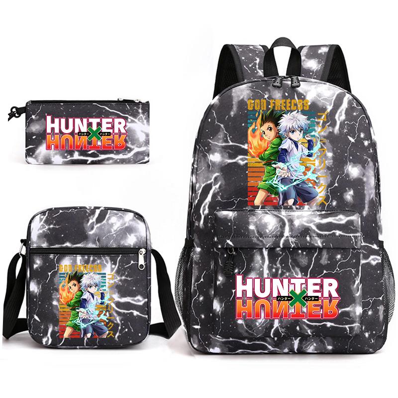 Рюкзак для студентов с принтом аниме Hunter x Hunter, повседневный рюкзак для мальчиков и девочек, набор из 3 предметов с пеналом