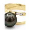 Bague - Pearls &amp; Colors - Perle de Culture de Tahiti 9-10 mm - Or Jaune 375/1000 - Qualité A+ - Diamant - Femme