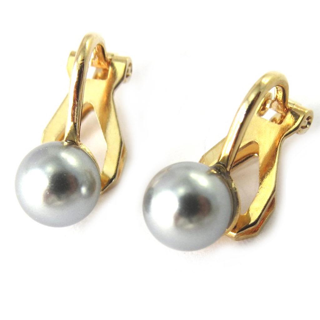 Les Trésors De Lily [M7057] - Gray 'Pearl' Gold Plated Clips - 6 Mm