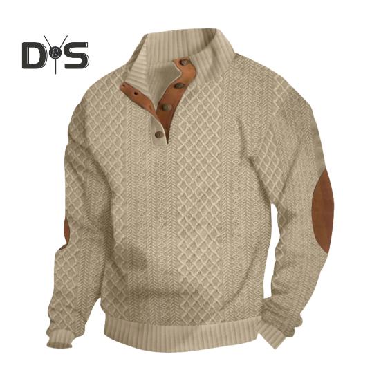 Мужская толстовка с эластичными манжетами, воротником-стойкой, длинными рукавами, жаккардовая ткань в стиле пэчворк, свободная, с пуговицами контрастного цвета, повседневная одежда, школьный топ средней длины