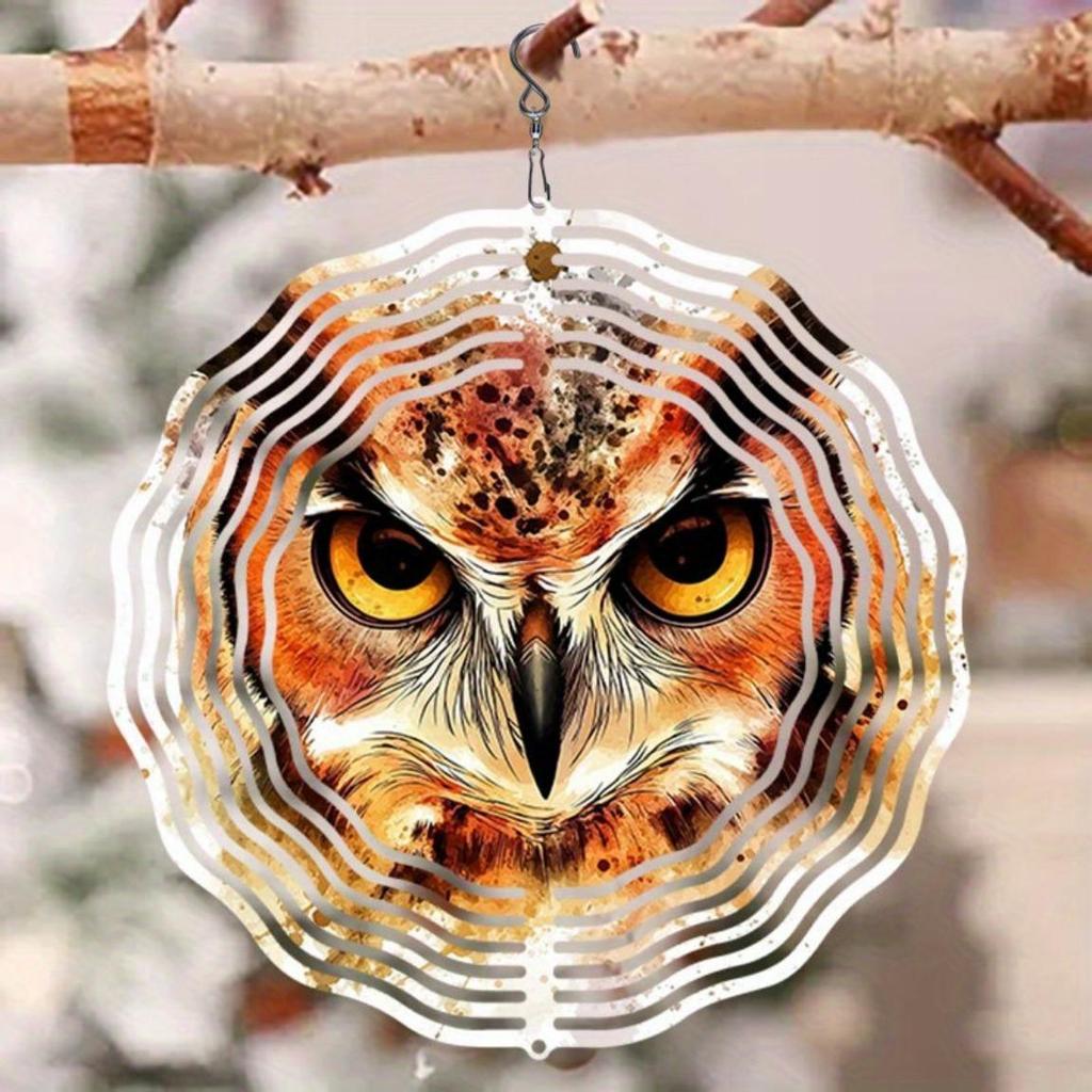 2D Owl Mandala Wind Chime Rotating Metal Art Decor for Garden Patio Yard Outdoor Home Decoration