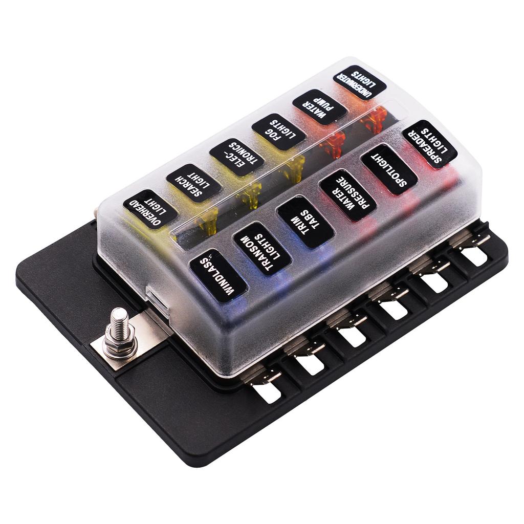 12 Ways Blade Fuse Holder Block, Car Boat Marine Fuse Box Holder Indicator 12V~24V Power Distribution Panel Board Car Kit Fuse