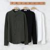 Men's Slim Fit Japanese Retro Linen-Cotton Shirt, Long Sleeve, Stand Collar, Casual All-Match Design.