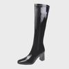 Women's Shiny High-Top Chunky Heel Knight Boots, New for Autumn/Winter 2022, Square Toe Design.