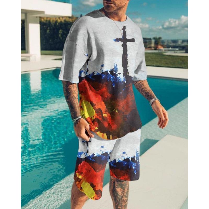 Новый мужской комплект одежды, летний наряд, футболка с 3D-принтом, шорты, 2 предмета, свободный спортивный костюм, повседневный спортивный костюм Love Eagle