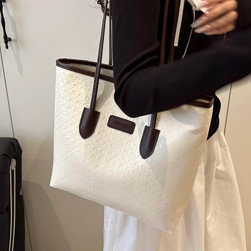 Новая летняя модная сумка-тоут большой емкости, контрастная повседневная сумка через плечо, универсальная сумка для покупок