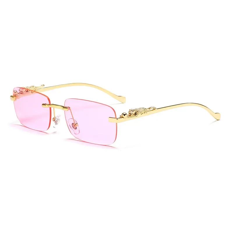 New Rimless Rectangle Vintage Metal Leopard Head Sunglasses Fashion Frameless Tinted Glasses Shades For Women Men