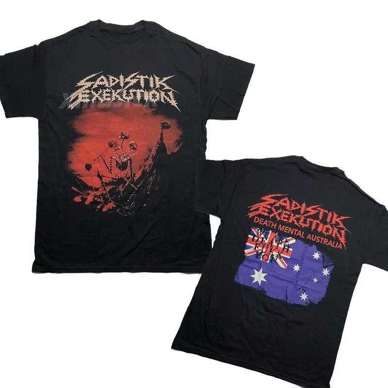 Sadistik Exekution band print T-shirt for Summer and autumn 2025 loose and trendy men's and women's sportswear tops