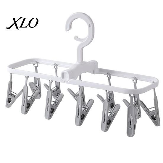 Compact Drying Solution Clothes Rack with 12 Clips, Heavy Duty Plastic Rotatable Portable Hanger Foldable Hanger, Anti-Slip Organizer for Underwear