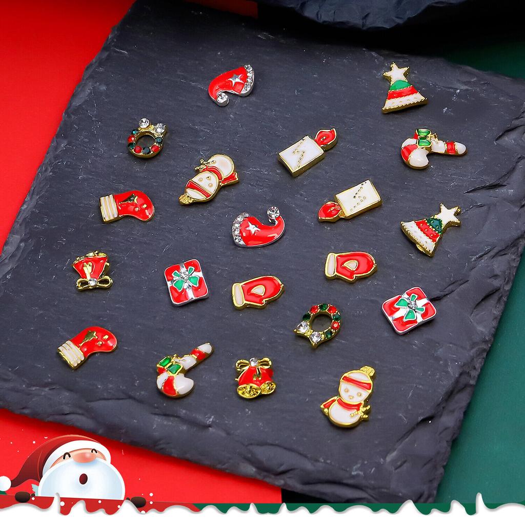 20 шт. Рождественские украшения для ногтей, стразы, снеговик, колокольчик, шармы для елки, маникюр