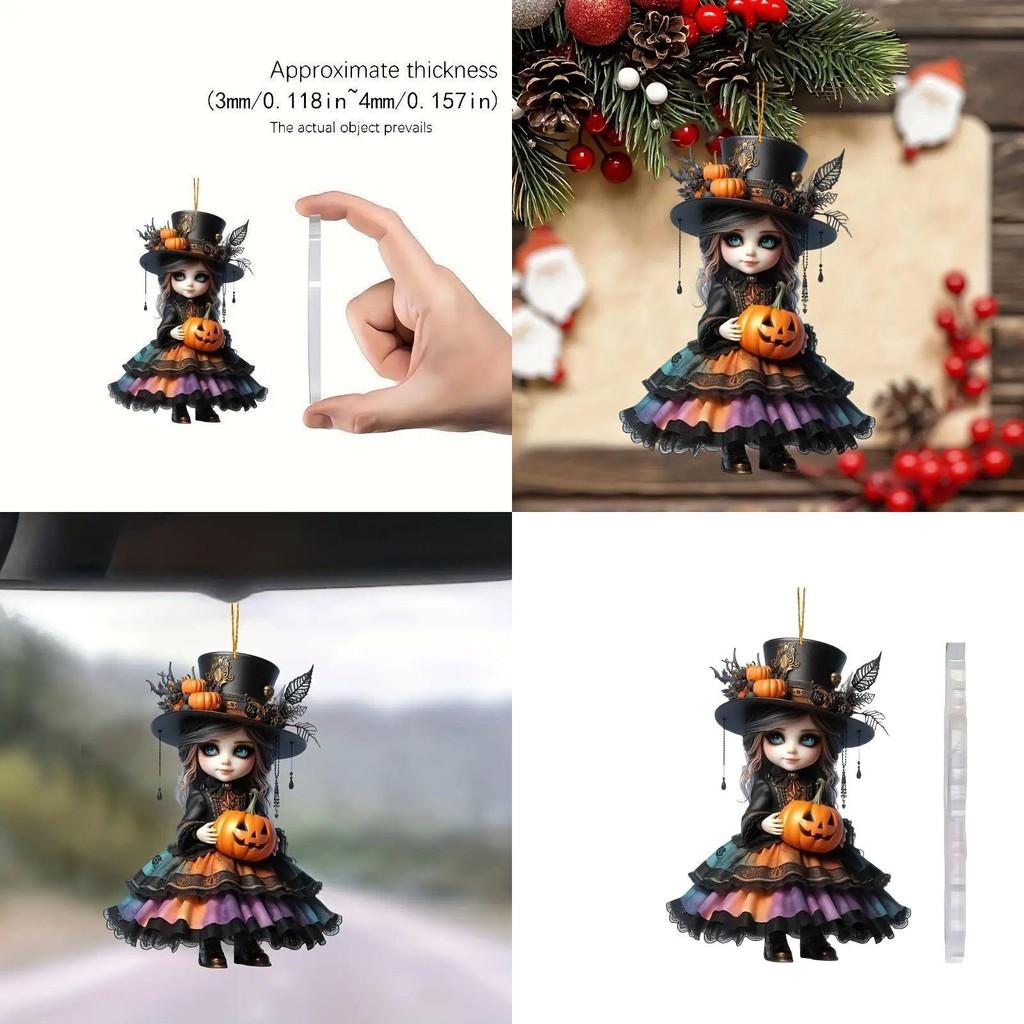 Acrylic Halloween Witch Car Rearview Mirror Decoration With Cartoon Style For Auto Interior Decor