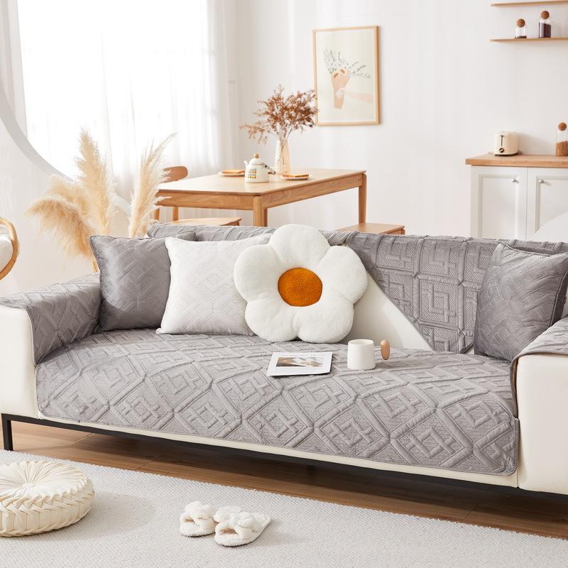 Modern Simple Autumn and Winter Short Plush Sofa Cushion Non-slip Leather Sofa Cover Solid Color Versatile Universal Sofa Cover