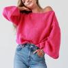 Autumn and Winter New Sexy One Neck Off Shoulder Solid Color Loose Knit Pullover Sweater for Women 3594 EMA