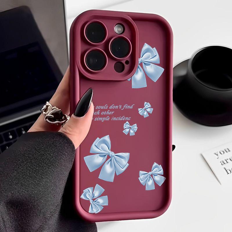 Синий чехол TPU с принтом банта для iPhone 16 Pro Max 15 Pro 14 13 12 11 XR XS 8 7, защитный матовый противоударный чехол для телефона