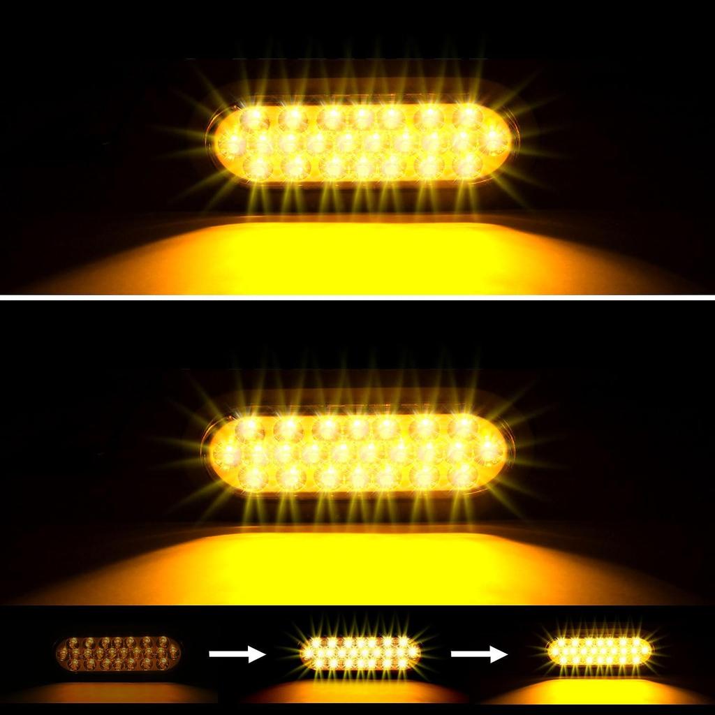 6PCS 6' Oval Amber LED Strobe Trailer Tail Lights with Rubber Grommet & 3-Prong Wires