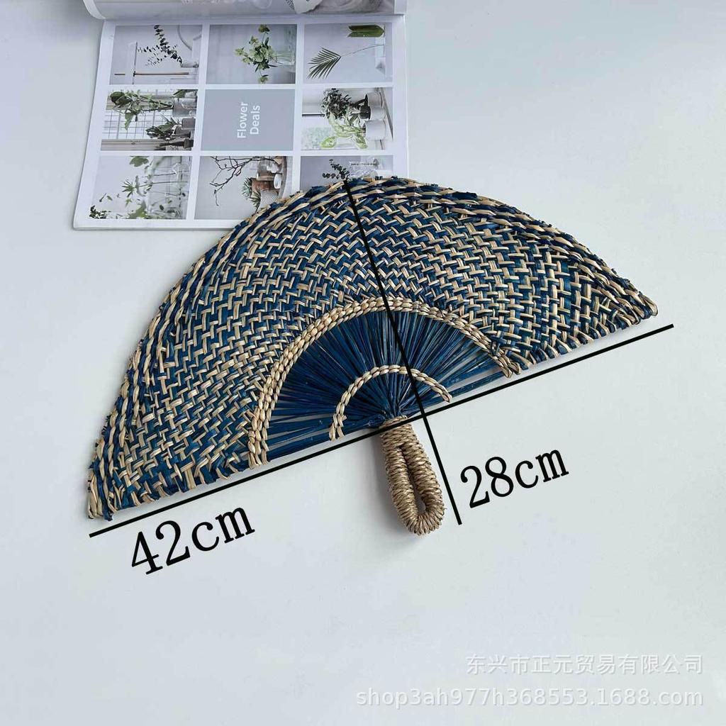 Straw fan, handmade seaweed fan, wall hanging fan, color decorative fan, summer hand crank fan, futon fan