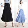 Spring Summer Chiffon Trousers Women's Tall Waisted Pleated Floating Nine Ice Silk Wide Leg Trousers Thin Skirt Trousers Draping  Leisure Trousers