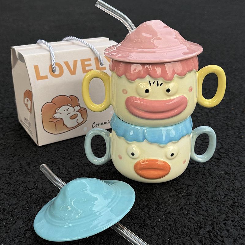 Милая кружка клоуна Смешная керамическая чашка с крышкой для подарка на день рождения лучшему другу девочкам сувенирный подарочная коробка