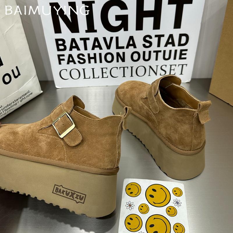 Platform Women Ankle Boots Suede Designer Buckle High Heels Shoes New Brand 2025 Trend Winter Walking Comfort Botas De Mujer