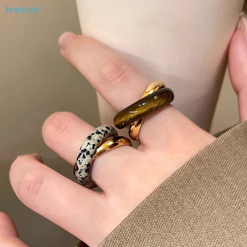 Minimalist Stacking Ring – Natural Stone Gold Plated Band Rings For Daily Layered Style